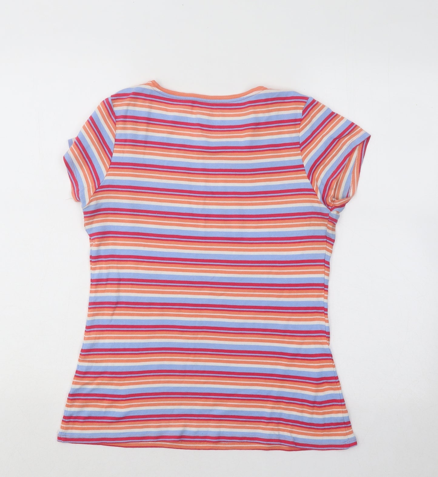 Papaya Womens Multicoloured Striped Cotton Basic T-Shirt Size 12 Round Neck