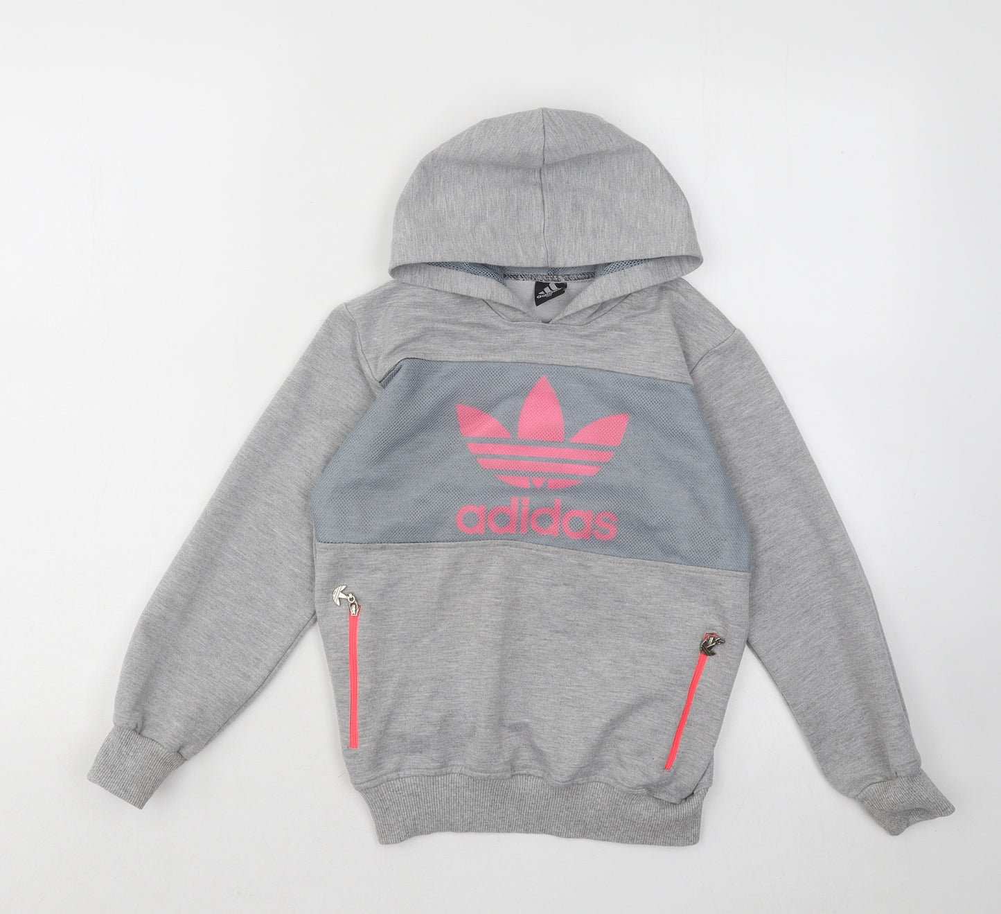 adidas Girls Grey Cotton Pullover Hoodie Size 11-12 Years Pullover