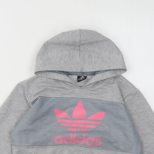 adidas Girls Grey Cotton Pullover Hoodie Size 11-12 Years Pullover