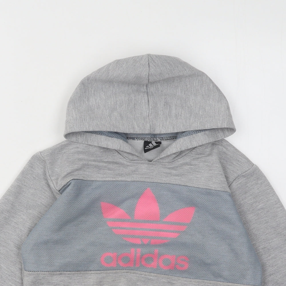 adidas Girls Grey Cotton Pullover Hoodie Size 11-12 Years Pullover