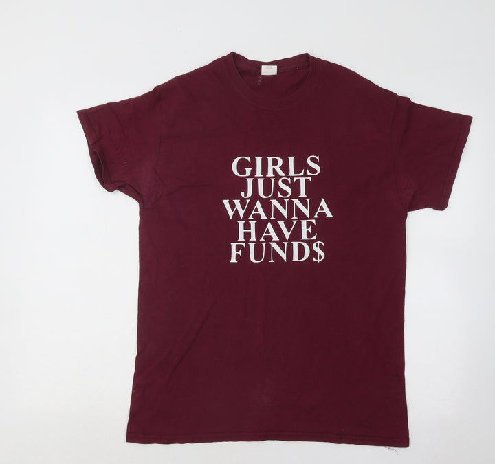 Gildan Womens Purple Cotton Basic T-Shirt Size M Round Neck - Girls Just Wanna Have Funds