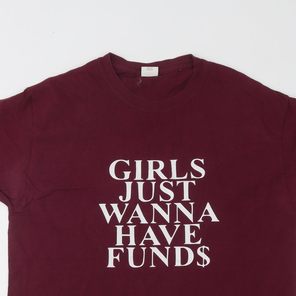 Gildan Womens Purple Cotton Basic T-Shirt Size M Round Neck - Girls Just Wanna Have Funds