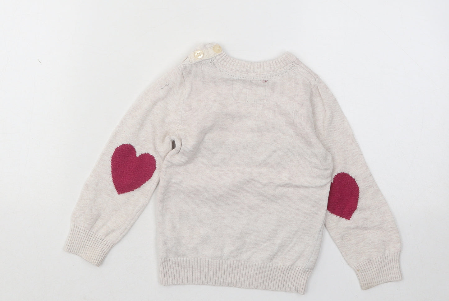 Young Dimension Girls Beige Cotton Pullover Jumper Size 9-12 Months Button - Owl