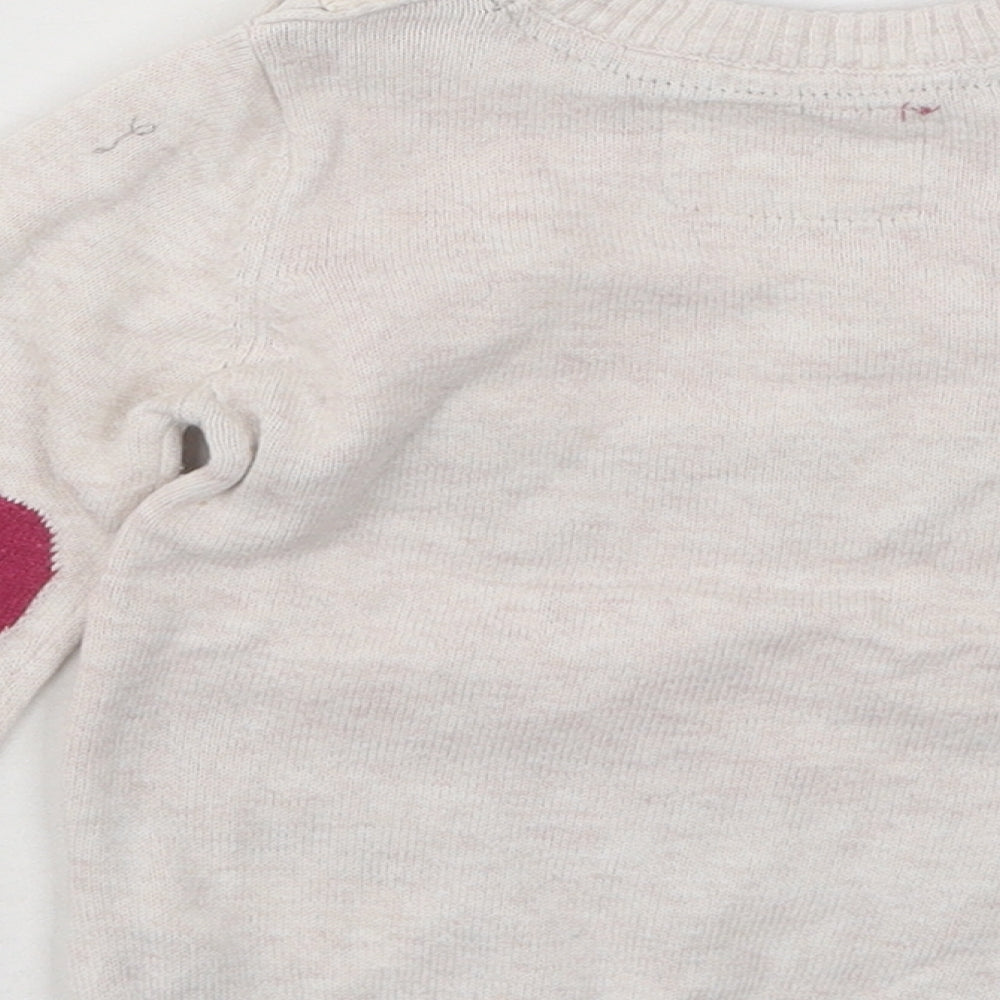 Young Dimension Girls Beige Cotton Pullover Jumper Size 9-12 Months Button - Owl