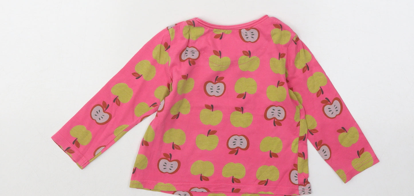 NEXT Girls Pink Geometric Cotton Basic T-Shirt Size 9-12 Months Round Neck Pullover - Apples