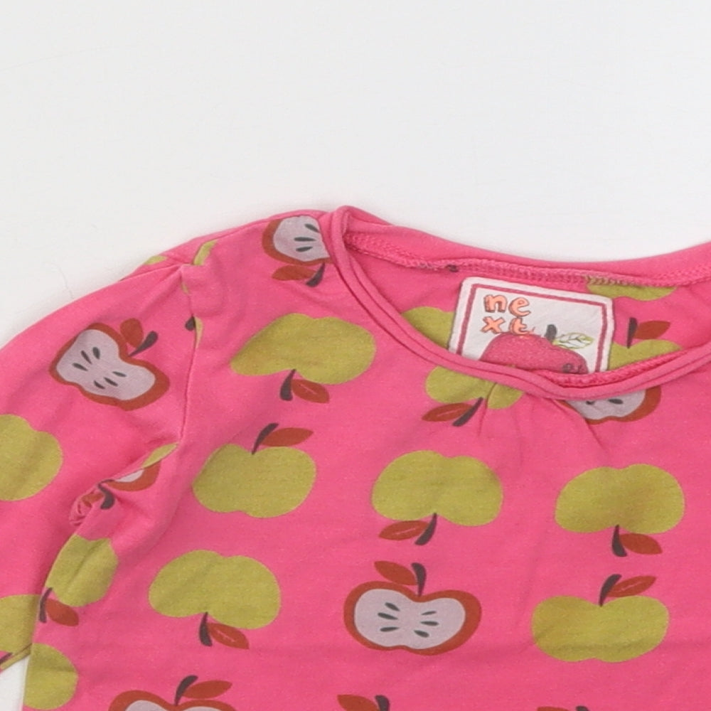 NEXT Girls Pink Geometric Cotton Basic T-Shirt Size 9-12 Months Round Neck Pullover - Apples