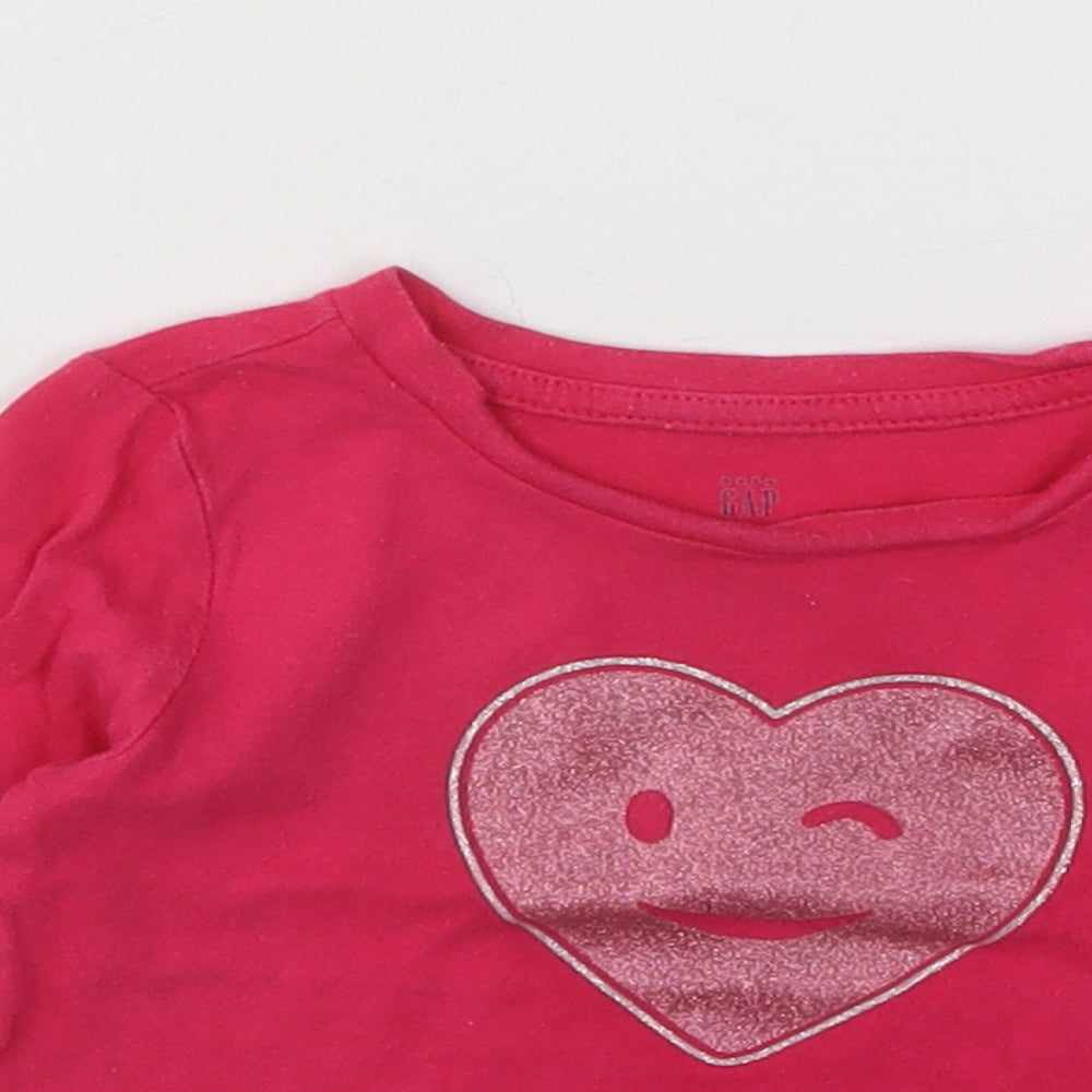 Gap Girls Pink Cotton Basic T-Shirt Size 12-18 Months Round Neck Pullover - Love Heart