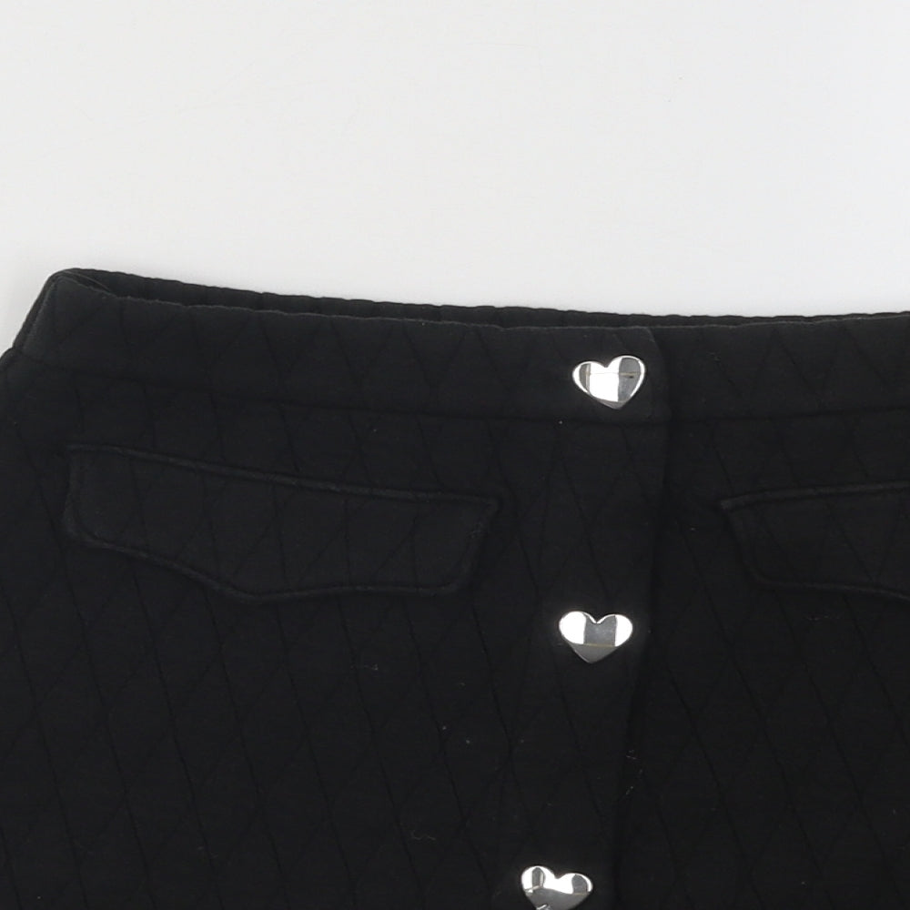 Dunnes Stores Girls Black Geometric Cotton A-Line Skirt Size 10-11 Years Regular Button - Love Heart