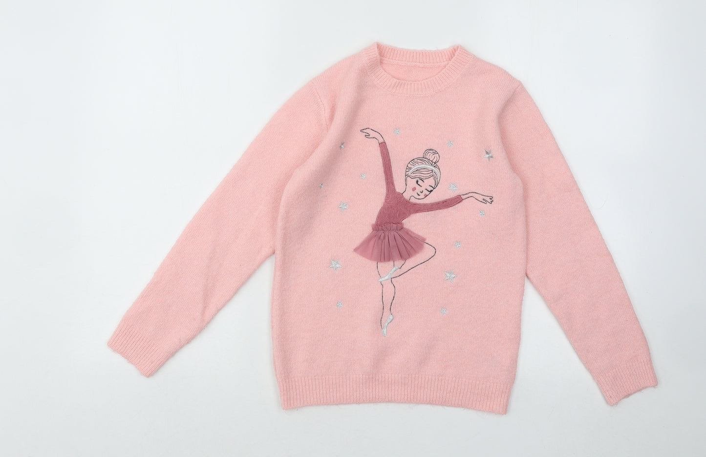 Dunnes Stores Girls Pink Round Neck Acrylic Pullover Jumper Size 9-10 Years Pullover - Ballerina