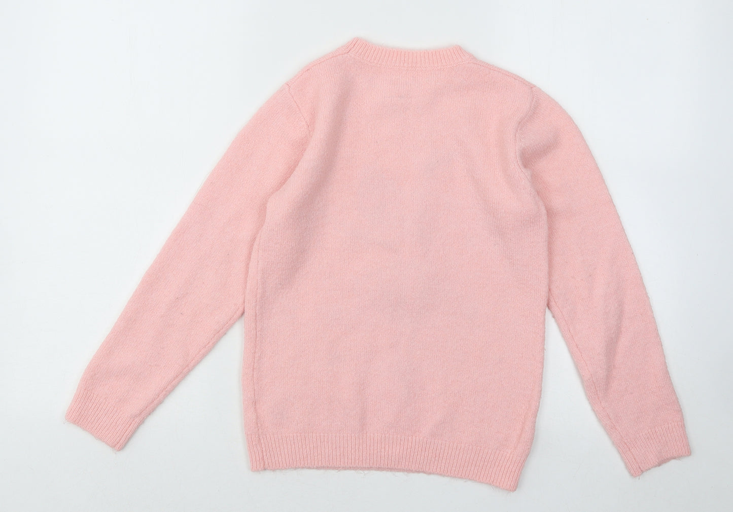 Dunnes Stores Girls Pink Round Neck Acrylic Pullover Jumper Size 9-10 Years Pullover - Ballerina