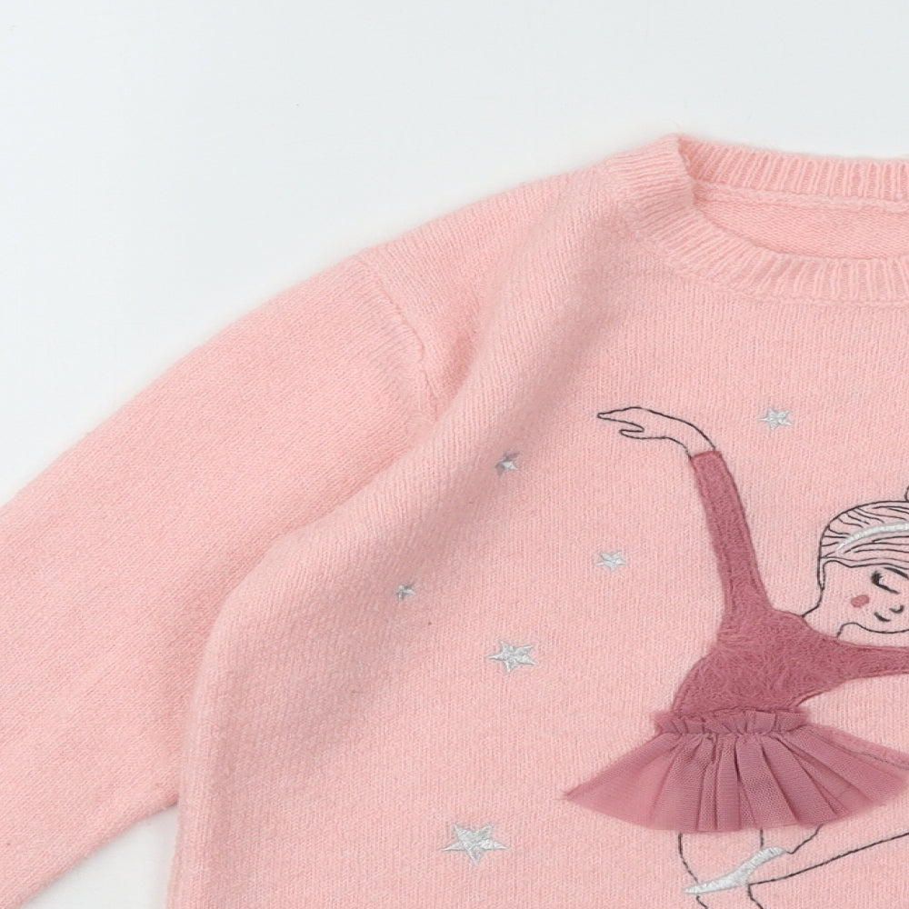 Dunnes Stores Girls Pink Round Neck Acrylic Pullover Jumper Size 9-10 Years Pullover - Ballerina