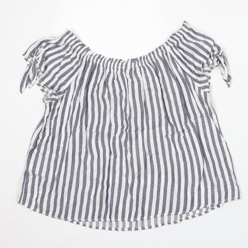 Primark Womens White Striped Viscose Basic Blouse Size 10 Round Neck