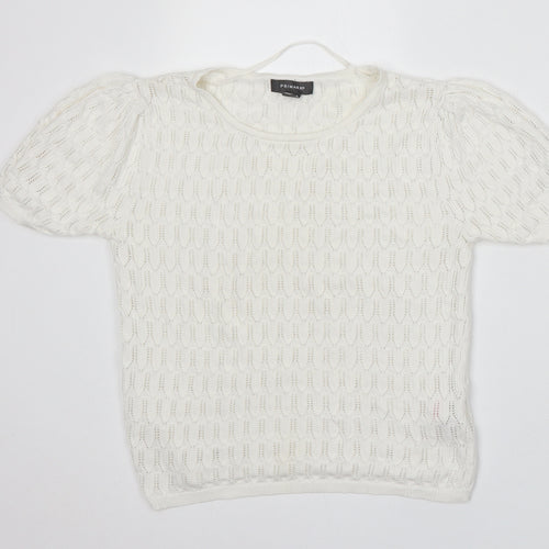 Primark Womens White Round Neck Viscose Pullover Jumper Size XS
