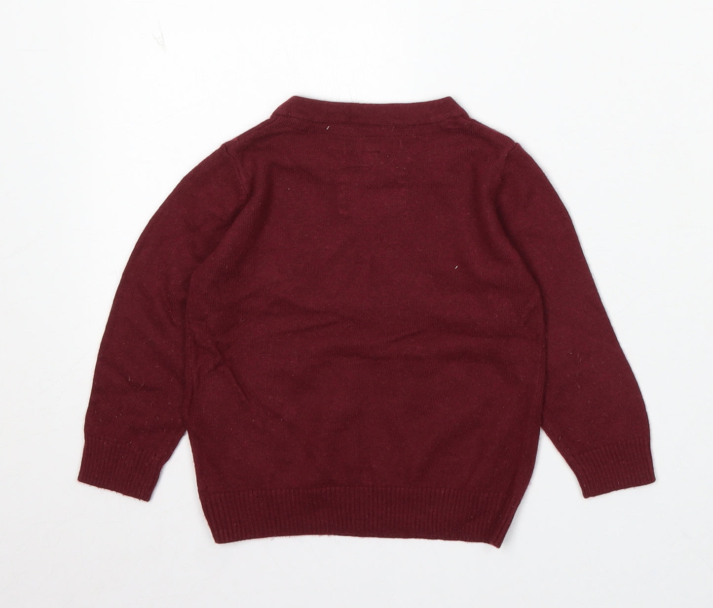 Marks and Spencer Boys Red Round Neck Acrylic Pullover Jumper Size 2-3 Years - Dog