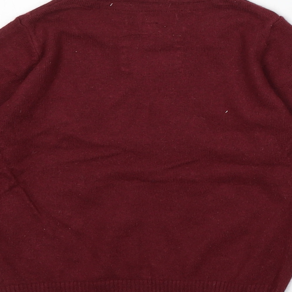 Marks and Spencer Boys Red Round Neck Acrylic Pullover Jumper Size 2-3 Years - Dog