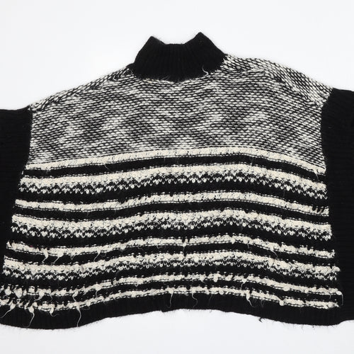 Matalan Girls Black Mock Neck Striped Acrylic Pullover Jumper Size 9 Years