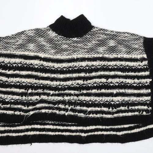 Matalan Girls Black Mock Neck Striped Acrylic Pullover Jumper Size 9 Years