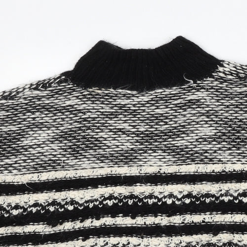 Matalan Girls Black Mock Neck Striped Acrylic Pullover Jumper Size 9 Years