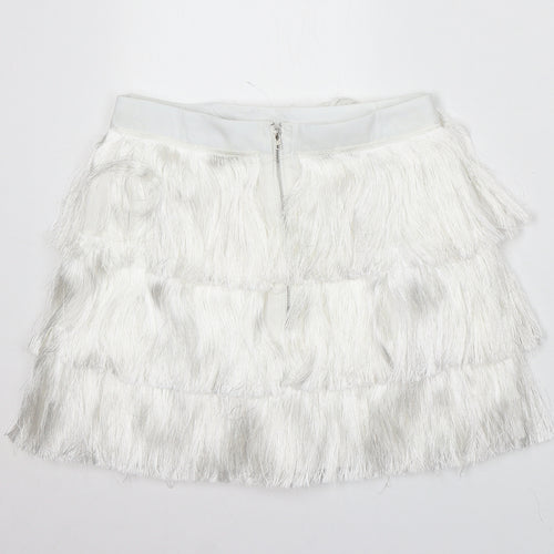 In the Style Womens White Polyester Skater Skirt Size 8 Zip