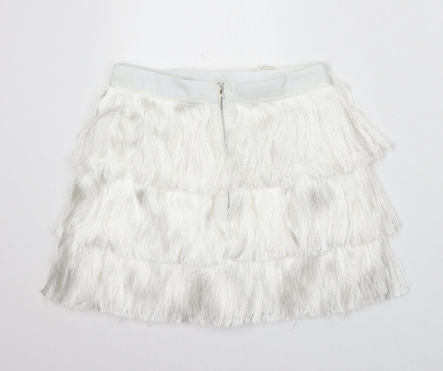 In the Style Womens White Polyester Skater Skirt Size 8 Zip