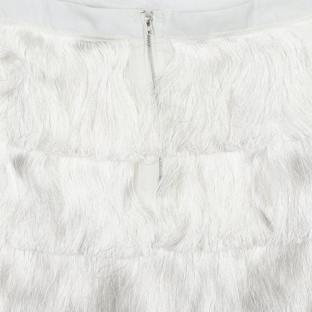 In the Style Womens White Polyester Skater Skirt Size 8 Zip