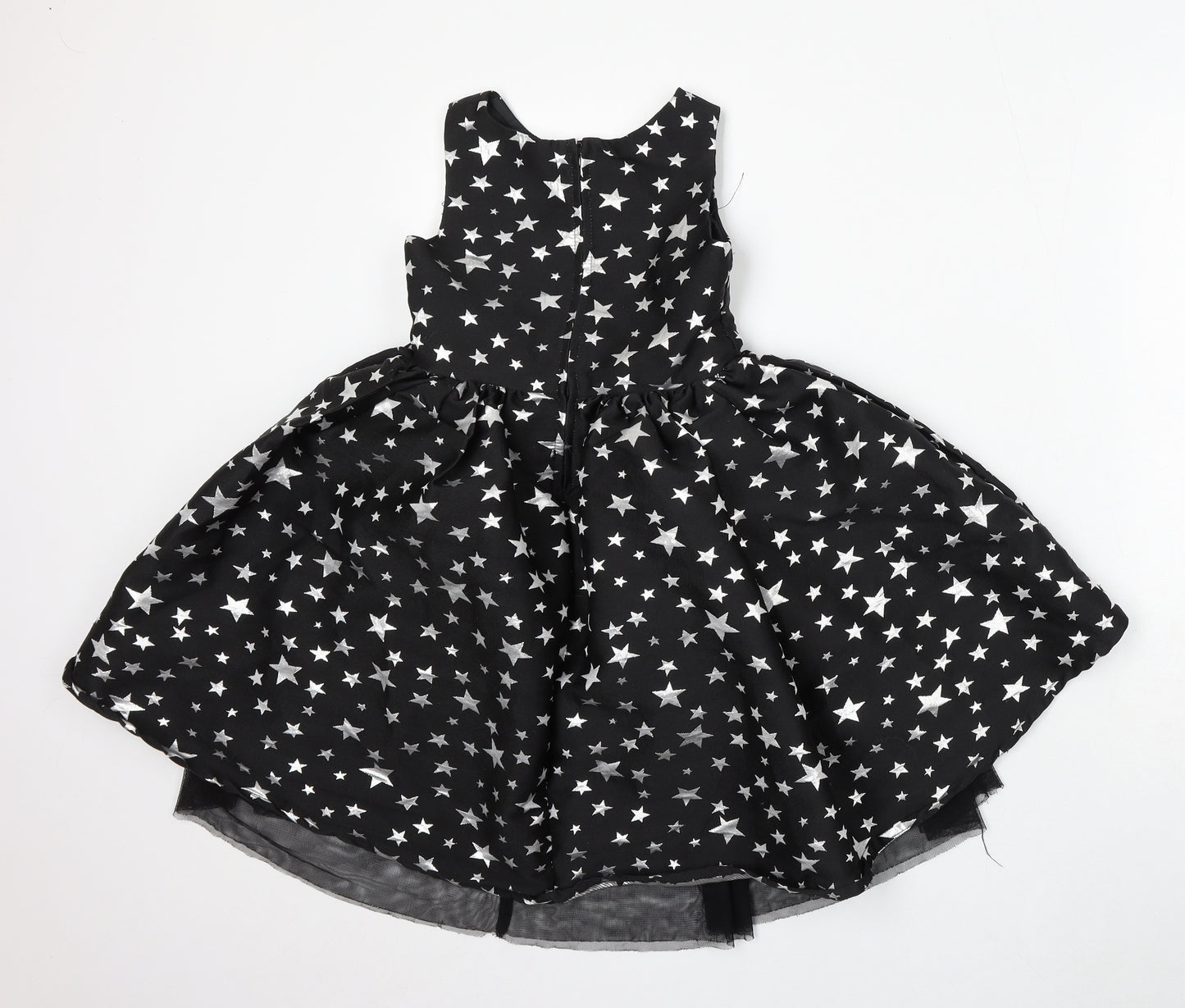 H&M Girls Black Geometric Polyester Skater Dress Size 6 Years Round Neck Zip - Stars