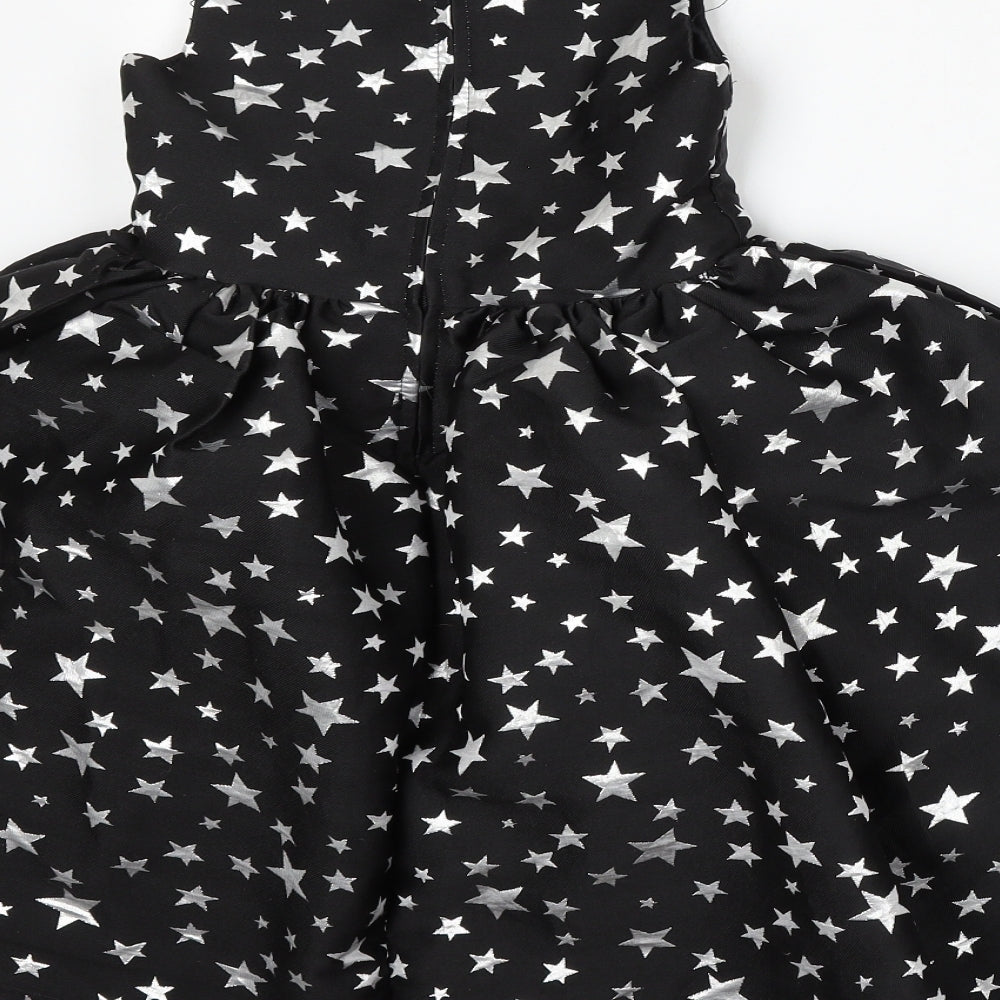 H&M Girls Black Geometric Polyester Skater Dress Size 6 Years Round Neck Zip - Stars