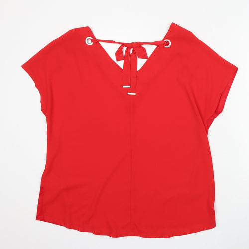 New Look Womens Red Polyester Basic Blouse Size 16 V-Neck