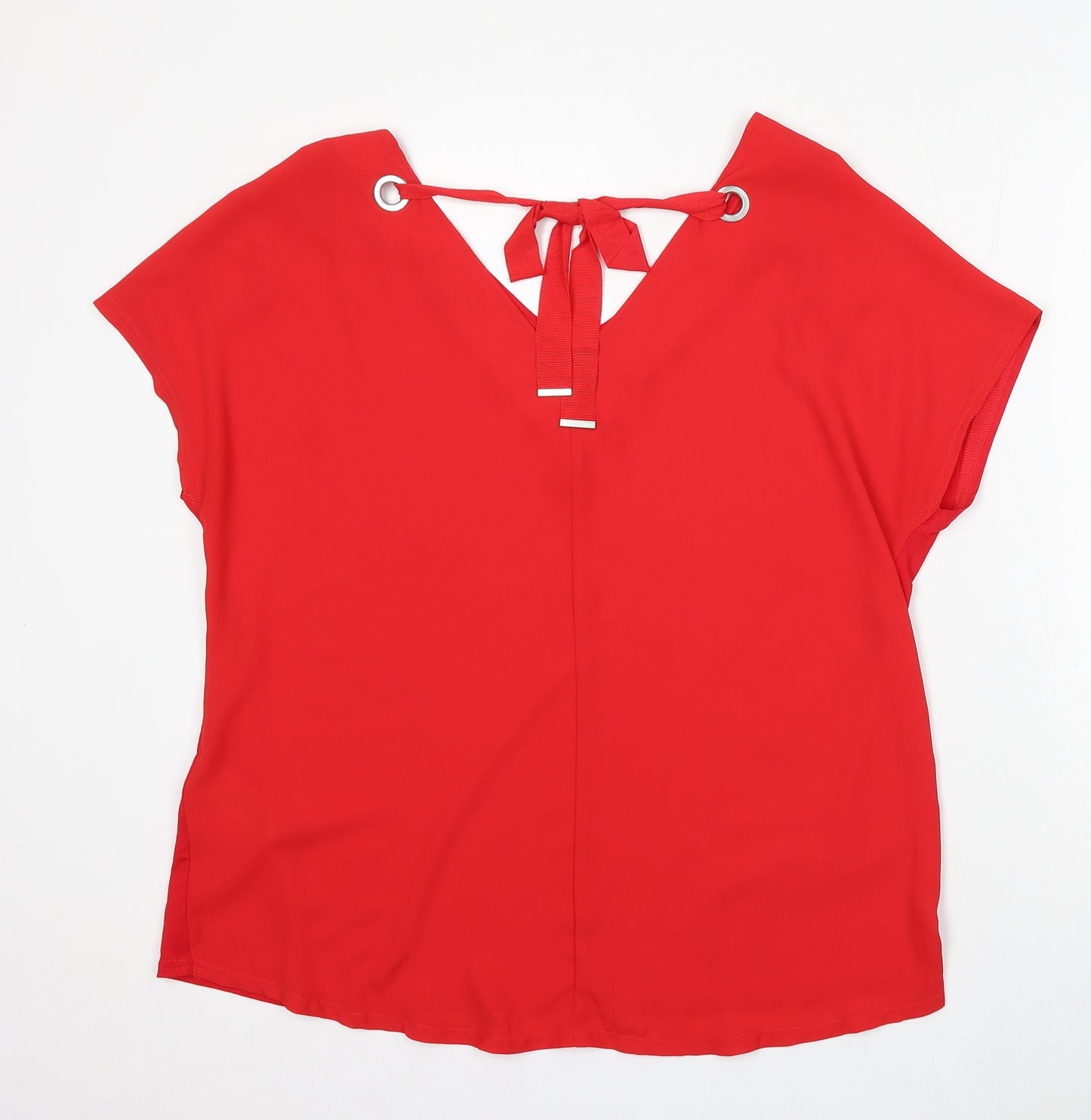 New Look Womens Red Polyester Basic Blouse Size 16 V-Neck