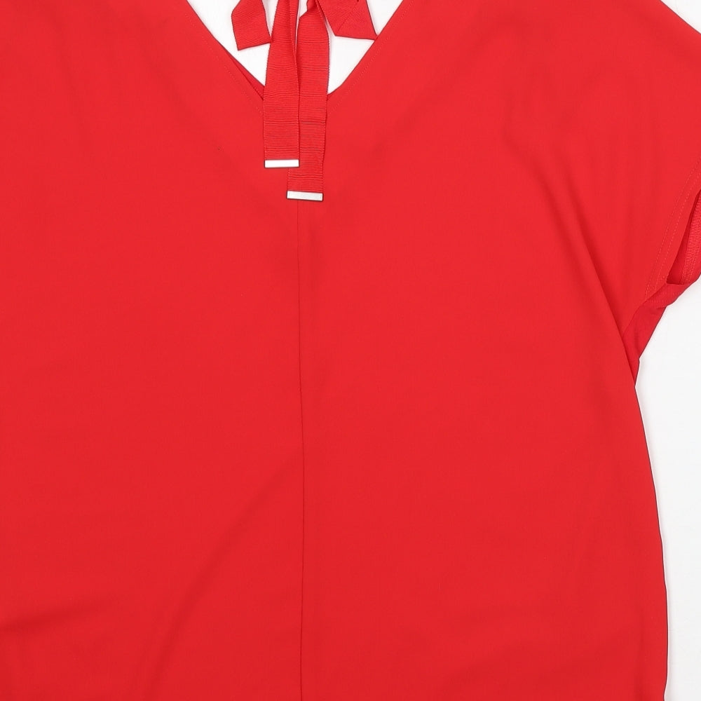 New Look Womens Red Polyester Basic Blouse Size 16 V-Neck