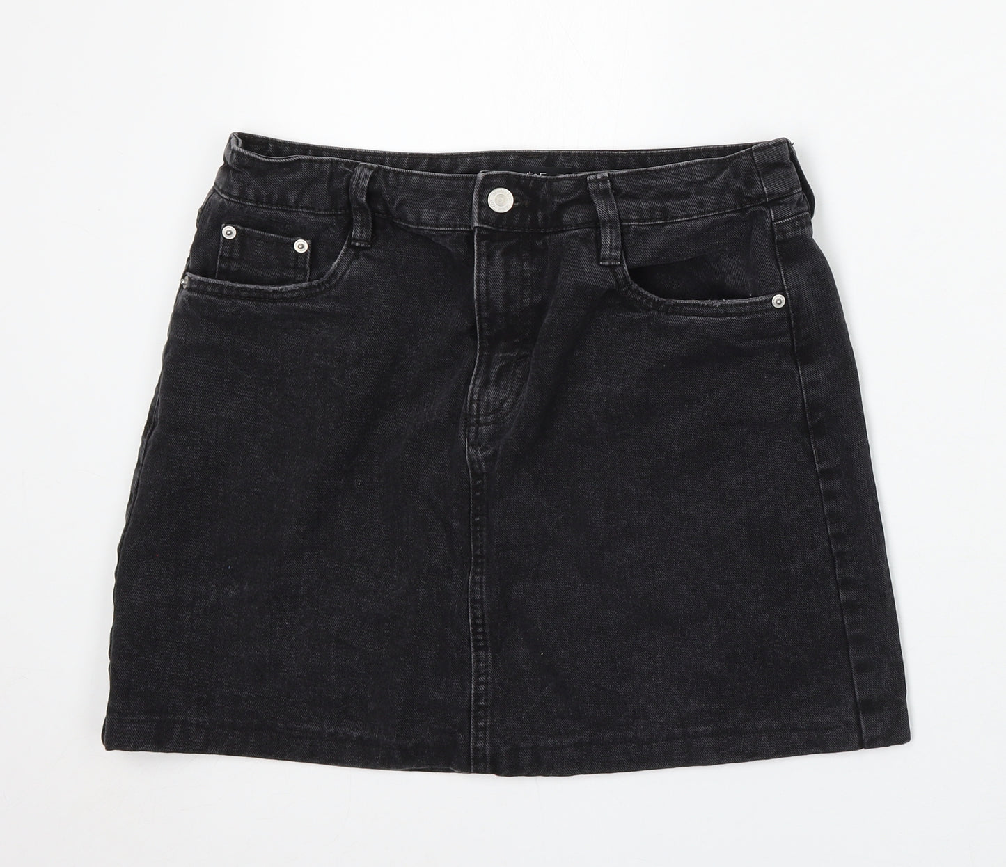 F&F Womens Grey Cotton A-Line Skirt Size 12 Button