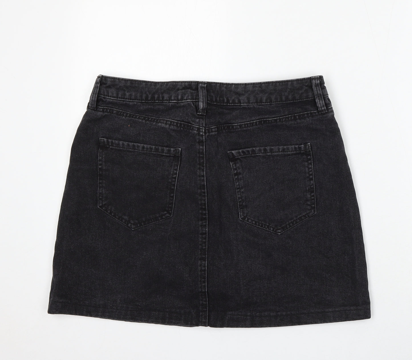 F&F Womens Grey Cotton A-Line Skirt Size 12 Button