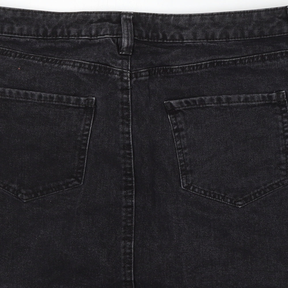 F&F Womens Grey Cotton A-Line Skirt Size 12 Button