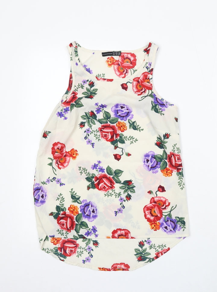 Atmosphere Womens Ivory Floral Viscose Basic Blouse Size 6 Round Neck