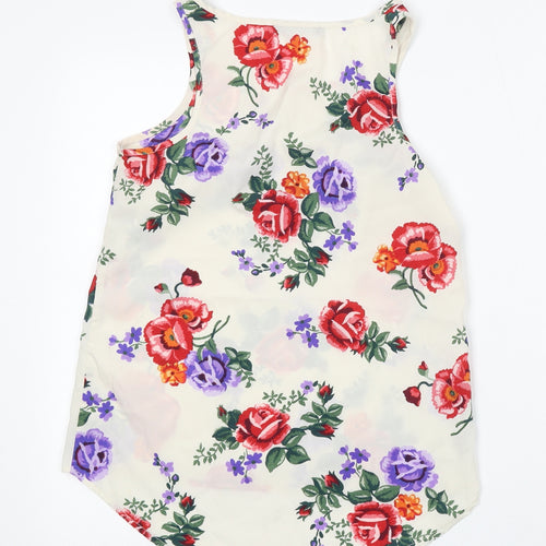 Atmosphere Womens Ivory Floral Viscose Basic Blouse Size 6 Round Neck