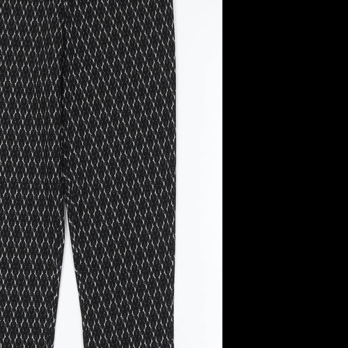 Papaya Womens Black Geometric Polyester Trousers Size 10 L30 in Regular