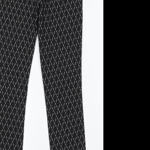 Papaya Womens Black Geometric Polyester Trousers Size 10 L30 in Regular
