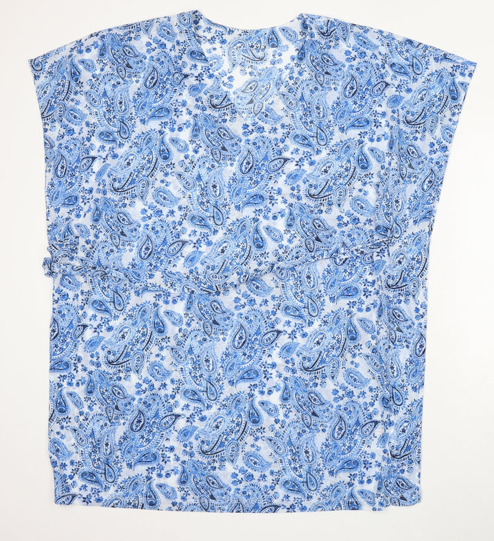 H&M Womens Blue Paisley Viscose Basic Blouse Size M V-Neck
