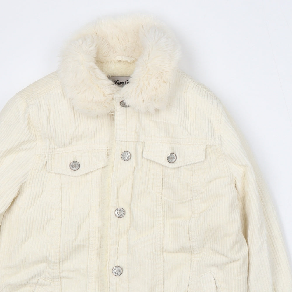 Denim & Co. Womens Ivory Jacket Size 8 Button