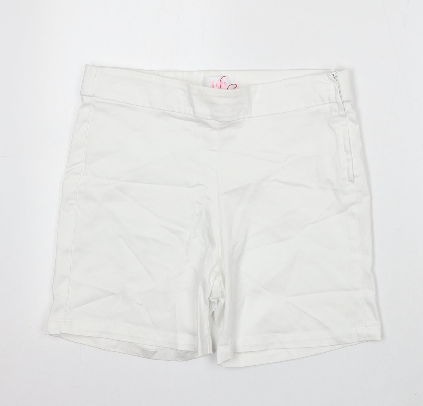 Savioa Womens White Cotton Bermuda Shorts Size 10 L6 in Regular Zip