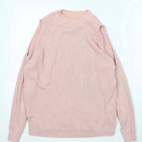 Divided Womens Pink Mock Neck Acrylic Pullover Jumper Size M - Cold Shoulder