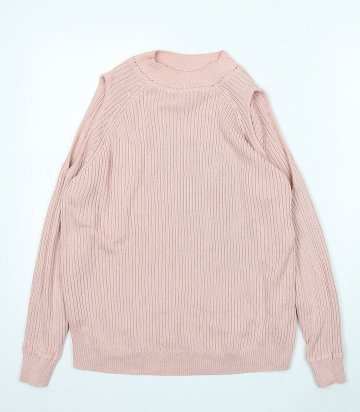 Divided Womens Pink Mock Neck Acrylic Pullover Jumper Size M - Cold Shoulder