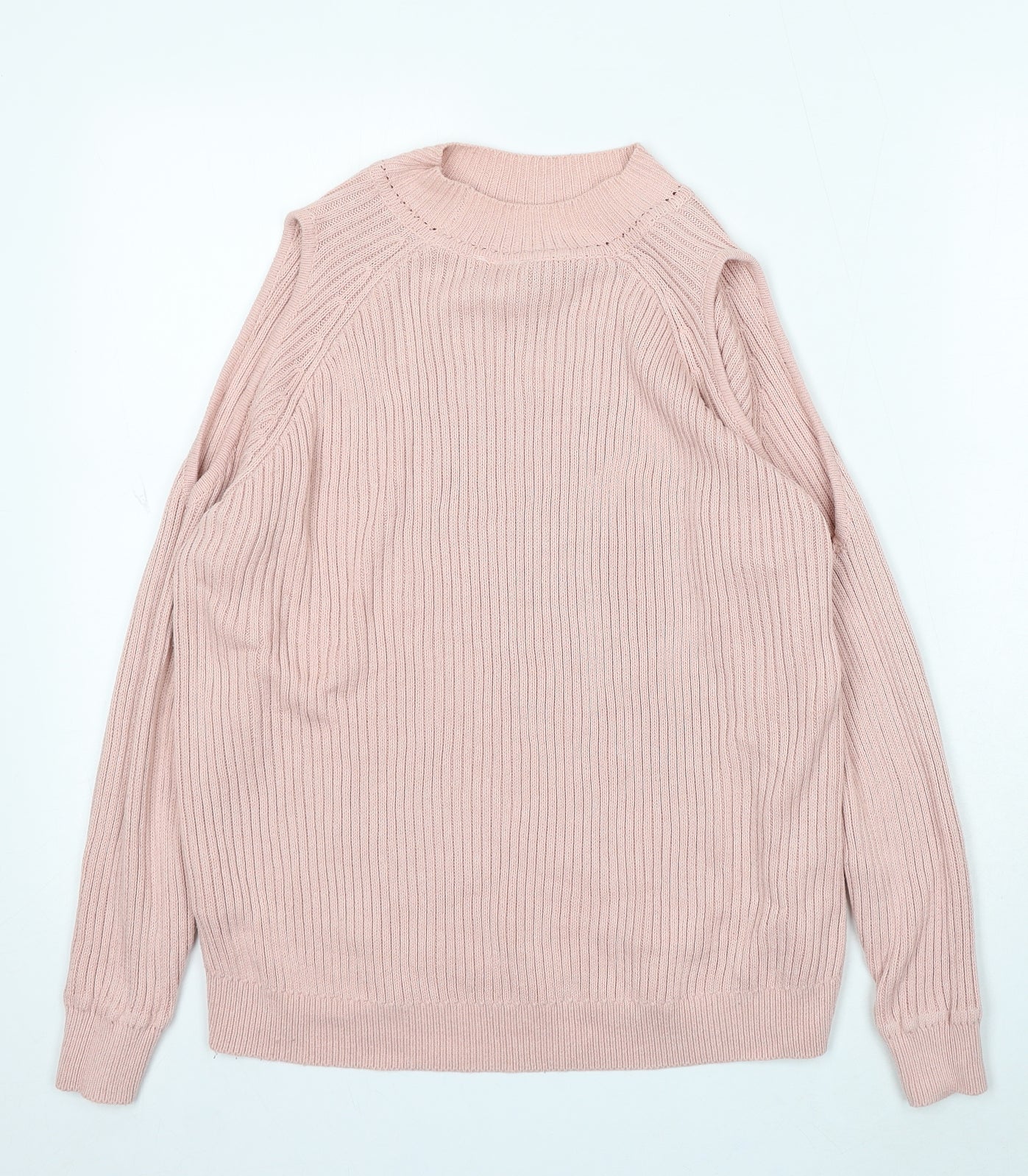 Divided Womens Pink Mock Neck Acrylic Pullover Jumper Size M - Cold Shoulder