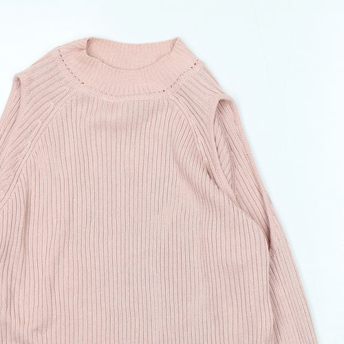 Divided Womens Pink Mock Neck Acrylic Pullover Jumper Size M - Cold Shoulder