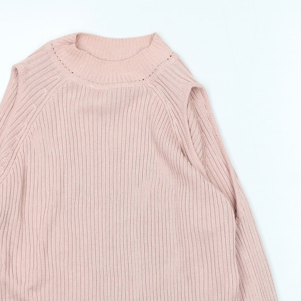 Divided Womens Pink Mock Neck Acrylic Pullover Jumper Size M - Cold Shoulder