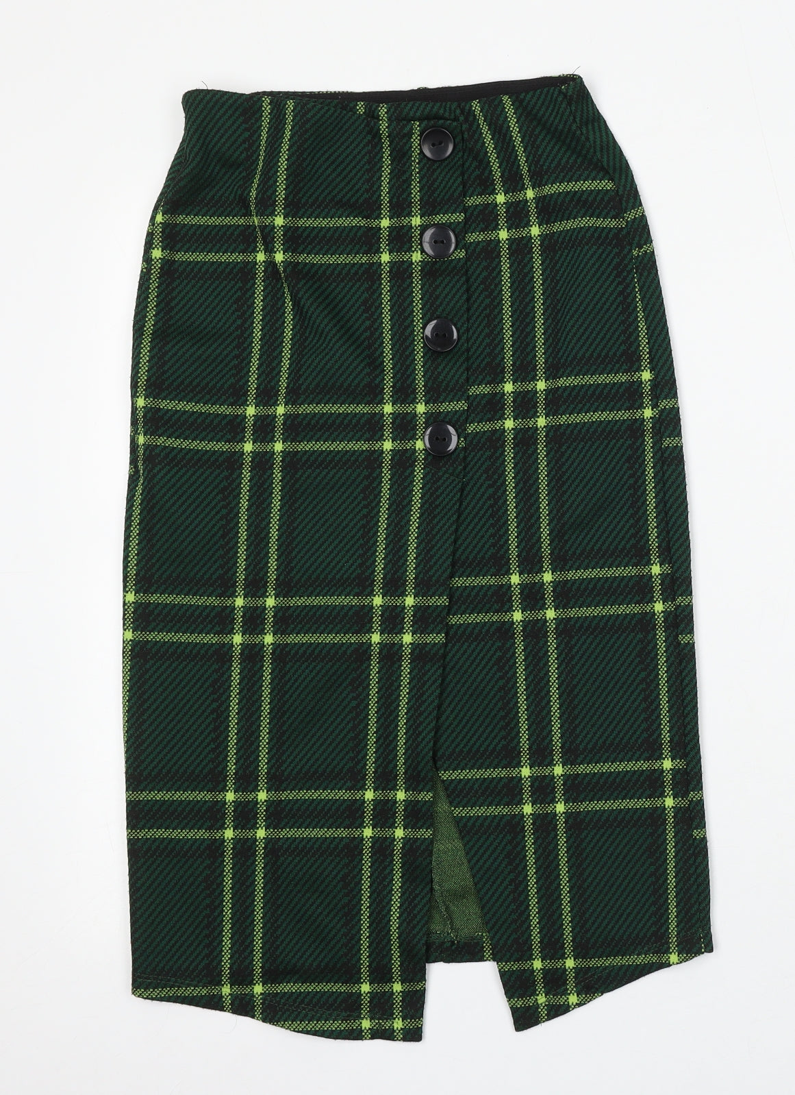 Stradivarius Womens Green Check Polyester Straight & Pencil Skirt Size S Button
