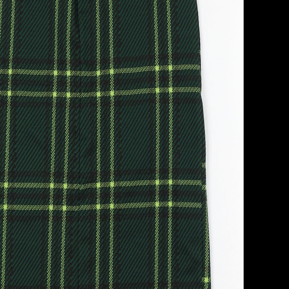Stradivarius Womens Green Check Polyester Straight & Pencil Skirt Size S Button