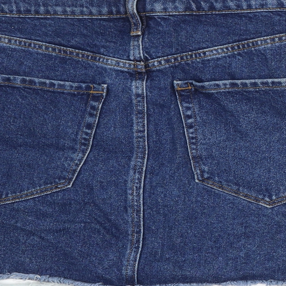 River Island Womens Blue Cotton A-Line Skirt Size 14 Button - Distressed