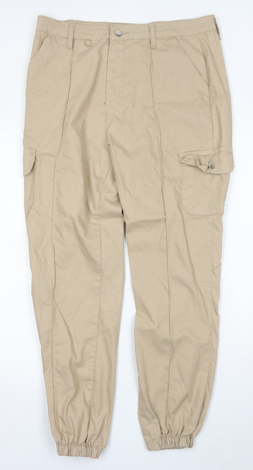Portobello punk Womens Beige Cotton Cargo Trousers Size 14 L29 in Regular Button