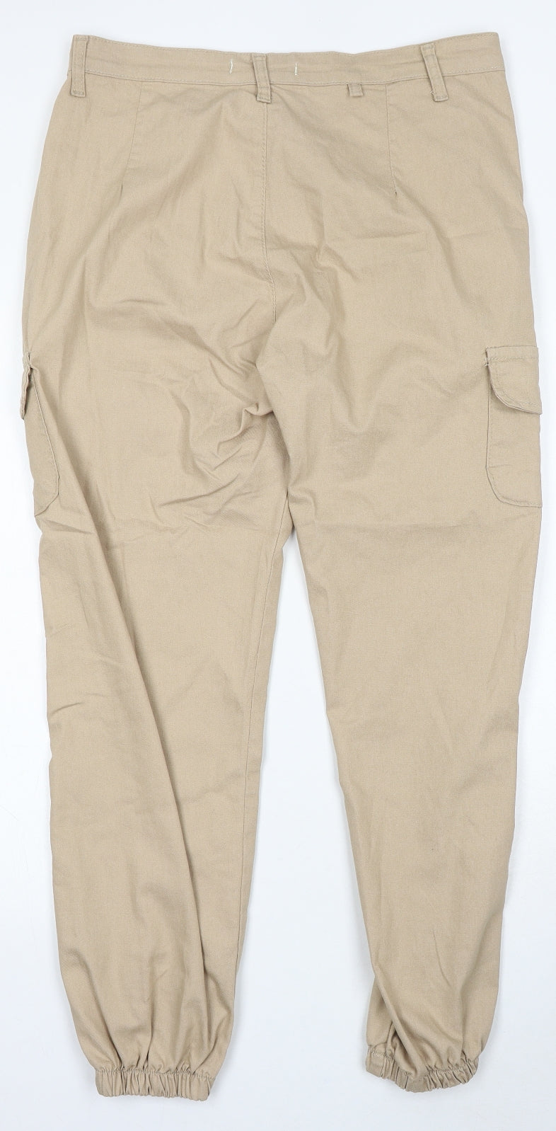 Portobello punk Womens Beige Cotton Cargo Trousers Size 14 L29 in Regular Button